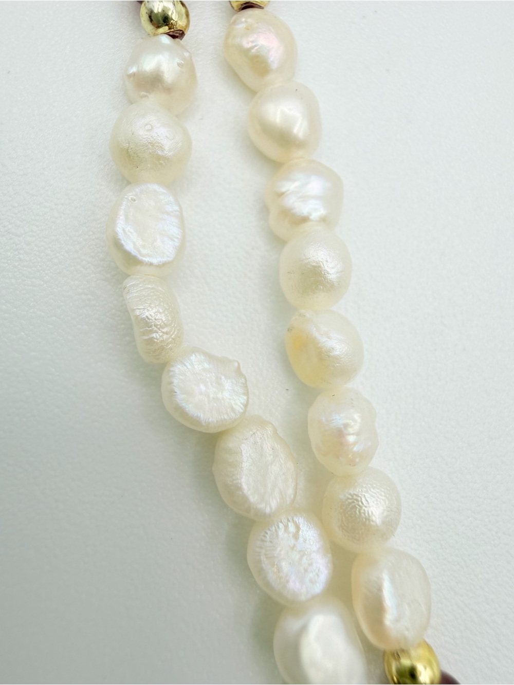Freshwater Pearl Garnet Double Strand Bracelet Gold Tone 7.5” - Picture 9 of 10